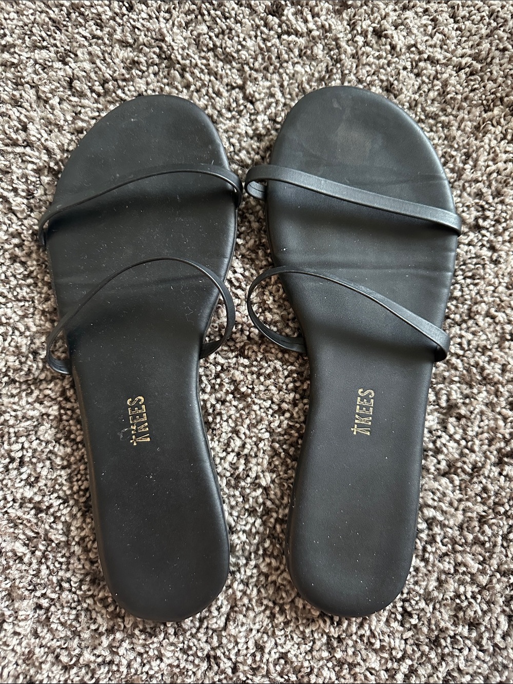 TKEES Black Minimal Double-Strap Slide Sandals